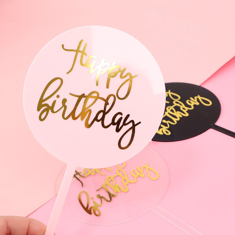 KLS new acrylic cupcake toppers birthday cake decoration gift party supplies round hexagon happy birthday cake topper