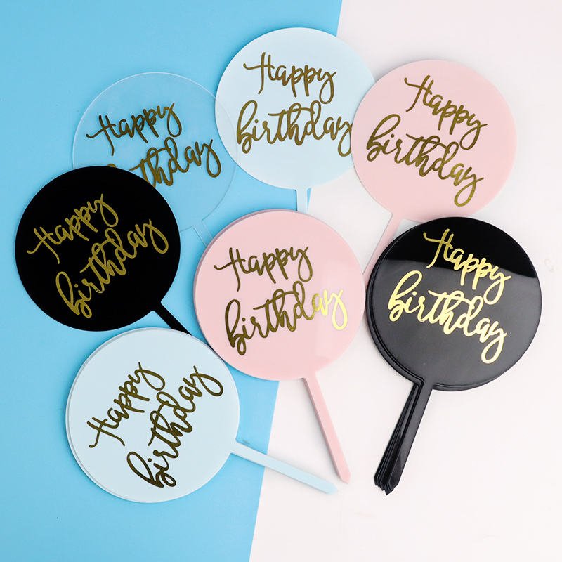 KLS new acrylic cupcake toppers birthday cake decoration gift party supplies round hexagon happy birthday cake topper