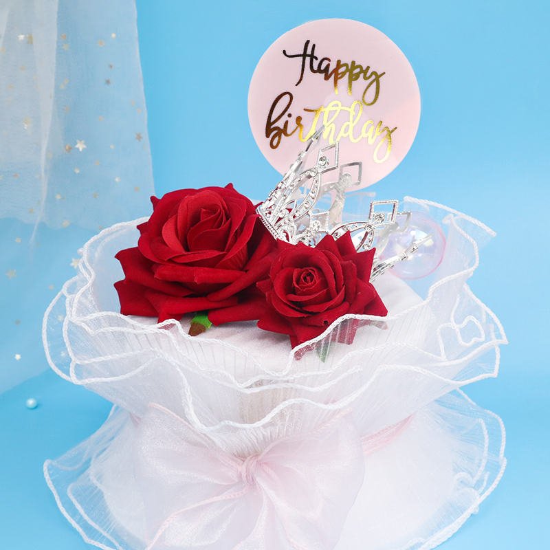 KLS new acrylic cupcake toppers birthday cake decoration gift party supplies round hexagon happy birthday cake topper