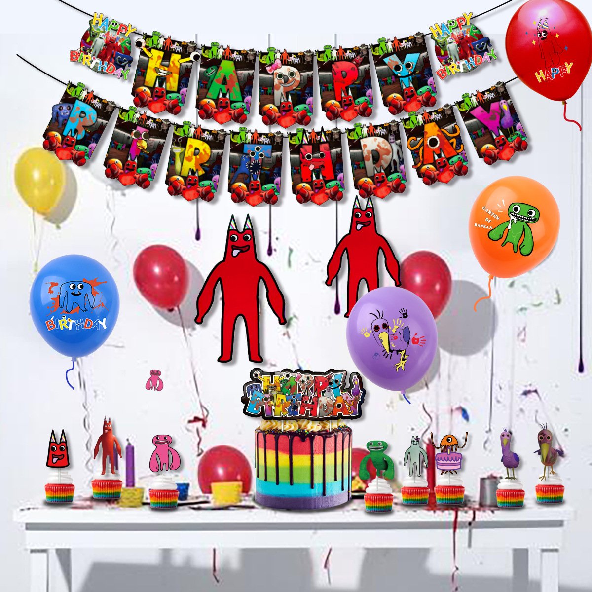 Garten of Banban Birthday Party Decoration Cartoon Banner Cake Toppers Baby Shower Decorations Ballons for Birthday Party K0102