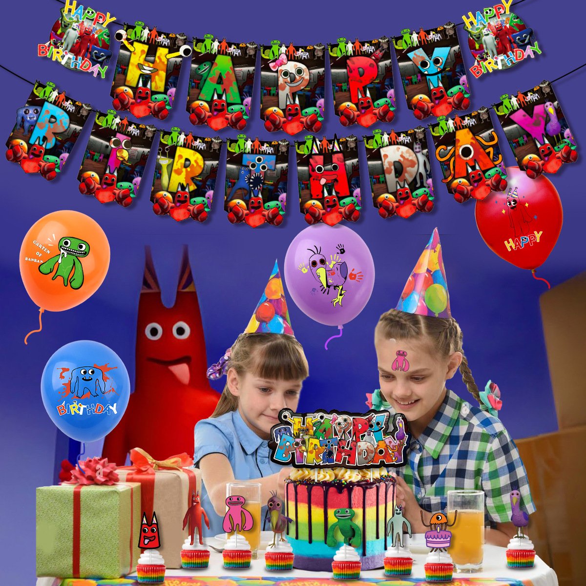 Garten of Banban Birthday Party Decoration Cartoon Banner Cake Toppers Baby Shower Decorations Ballons for Birthday Party K0102