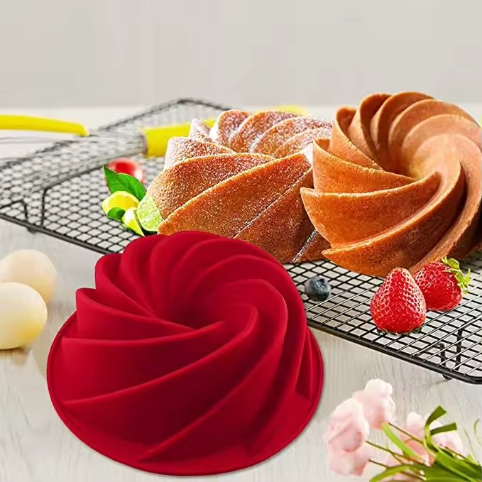 Factory Custom Big Single Vortex Spiral Cake Pan Kitchen Cake Baking Tool Silicone Cake Mold