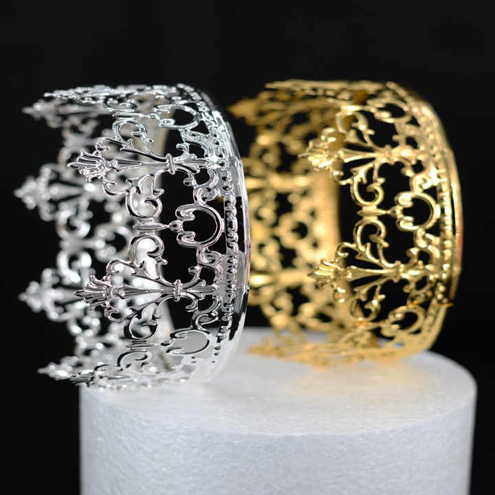 Nicro Wholesale Elegant Metallic Baby Princess Girl Happy Birthday Party Supplies Crown Gold Plating Cake Topper Decoration