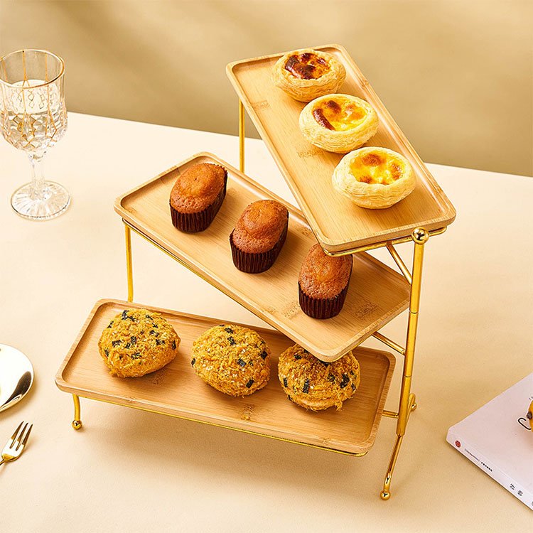 Wedding Party Decoration Dessert Cupcake Display Serving Tray Set Wooden 3 Tier Rotating Cake Stand for Dessert Table