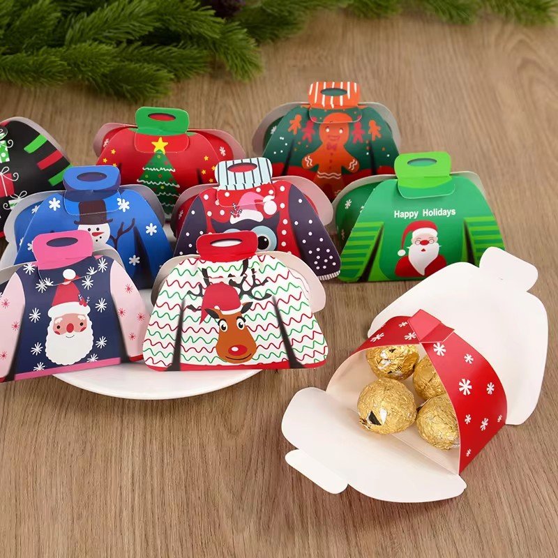 24 pcs Christmas Candy Box Cloth Shape Chocolate Gift Packaging Box Bag 2024 Merry Christmas Decoration 2025 New Year Supplies