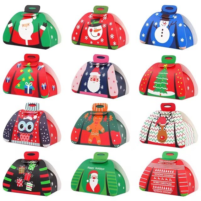 24 pcs Christmas Candy Box Cloth Shape Chocolate Gift Packaging Box Bag 2024 Merry Christmas Decoration 2025 New Year Supplies