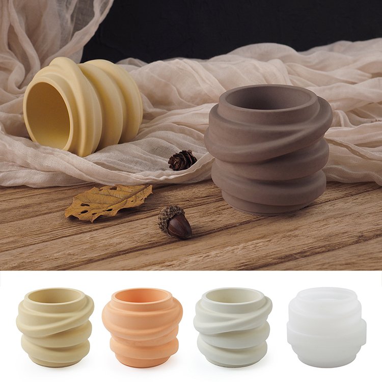 YS DIY Twisted Round Candle Jar Silicone Mold Irregular Storage Box Plaster Craft Mould Handmade Concrete Cement Flowerpot Tools