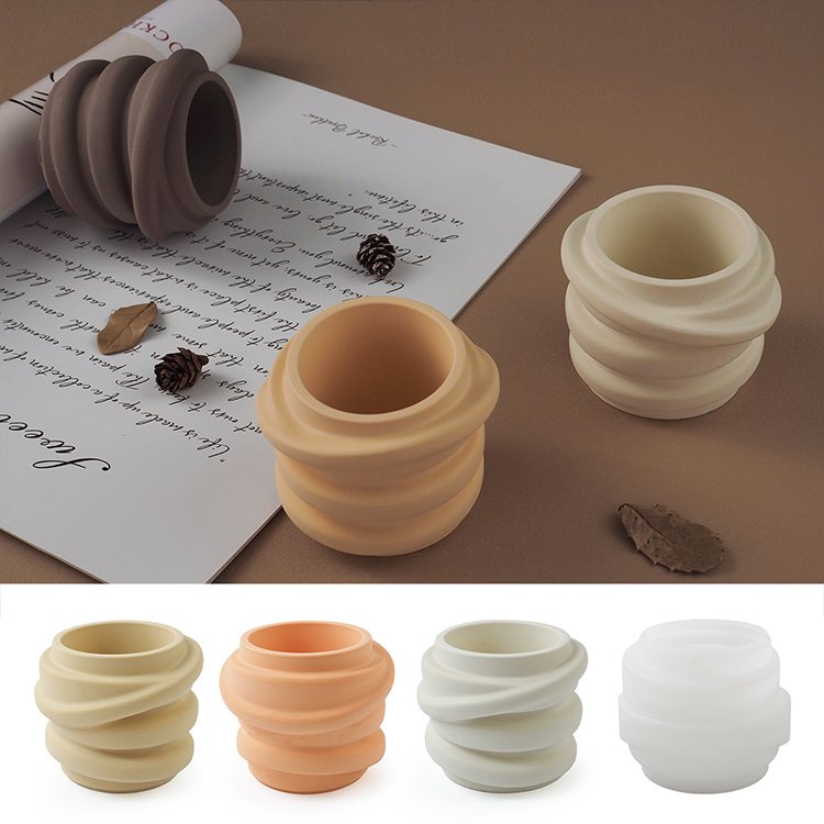YS DIY Twisted Round Candle Jar Silicone Mold Irregular Storage Box Plaster Craft Mould Handmade Concrete Cement Flowerpot Tools