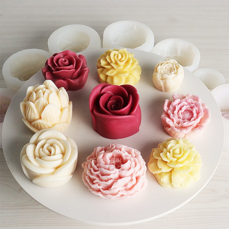 Factory Peony Flower Aromatherapy Candle Molds Silicone Rubber Custom Soap Molds Handmade Diy 3d Candle Silicone Molds
