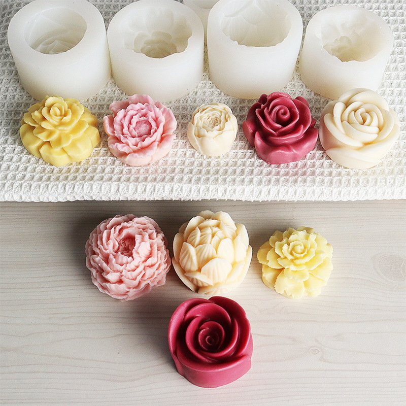 Factory Peony Flower Aromatherapy Candle Molds Silicone Rubber Custom Soap Molds Handmade Diy 3d Candle Silicone Molds