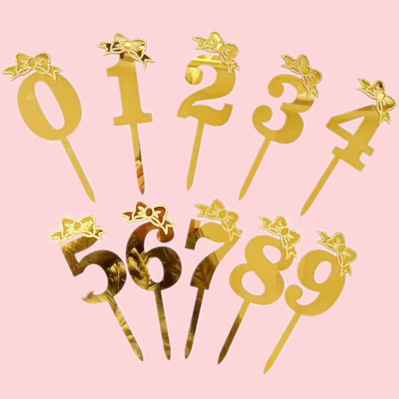 New 18cm Gold Acrylic Number Cake Topper Happy Birthday Babyshower Cake Plugin Party Cake Accessories