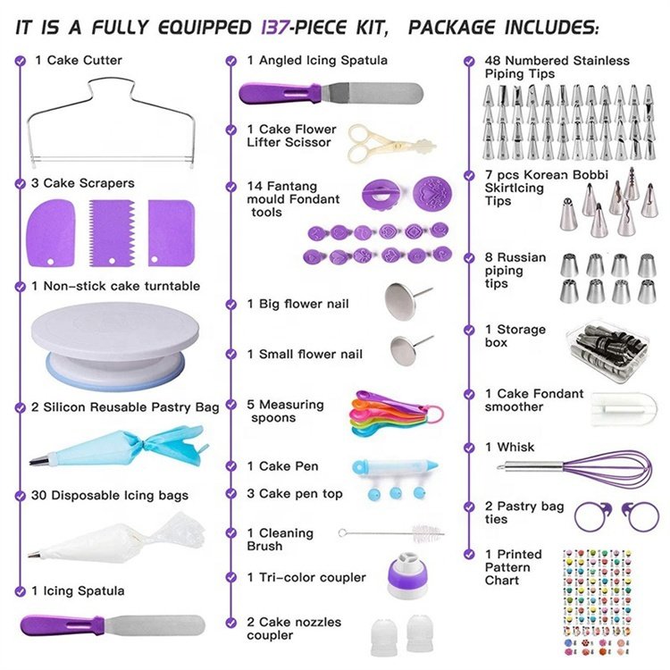 137pcs Complete Cake Baking Decorating Supplies Plastic Cake Pan Stand Set Kit Rotating Trending Cake Tools Sets