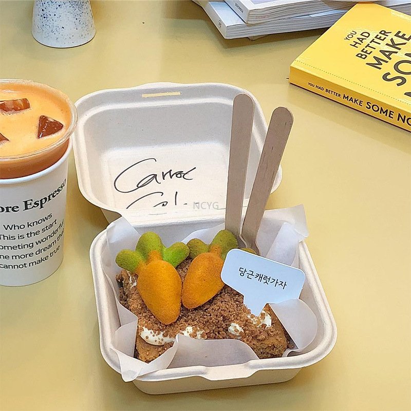 Wholesale disposable bento cake box takeaway Hamburger box degradable pulp fruit cake box