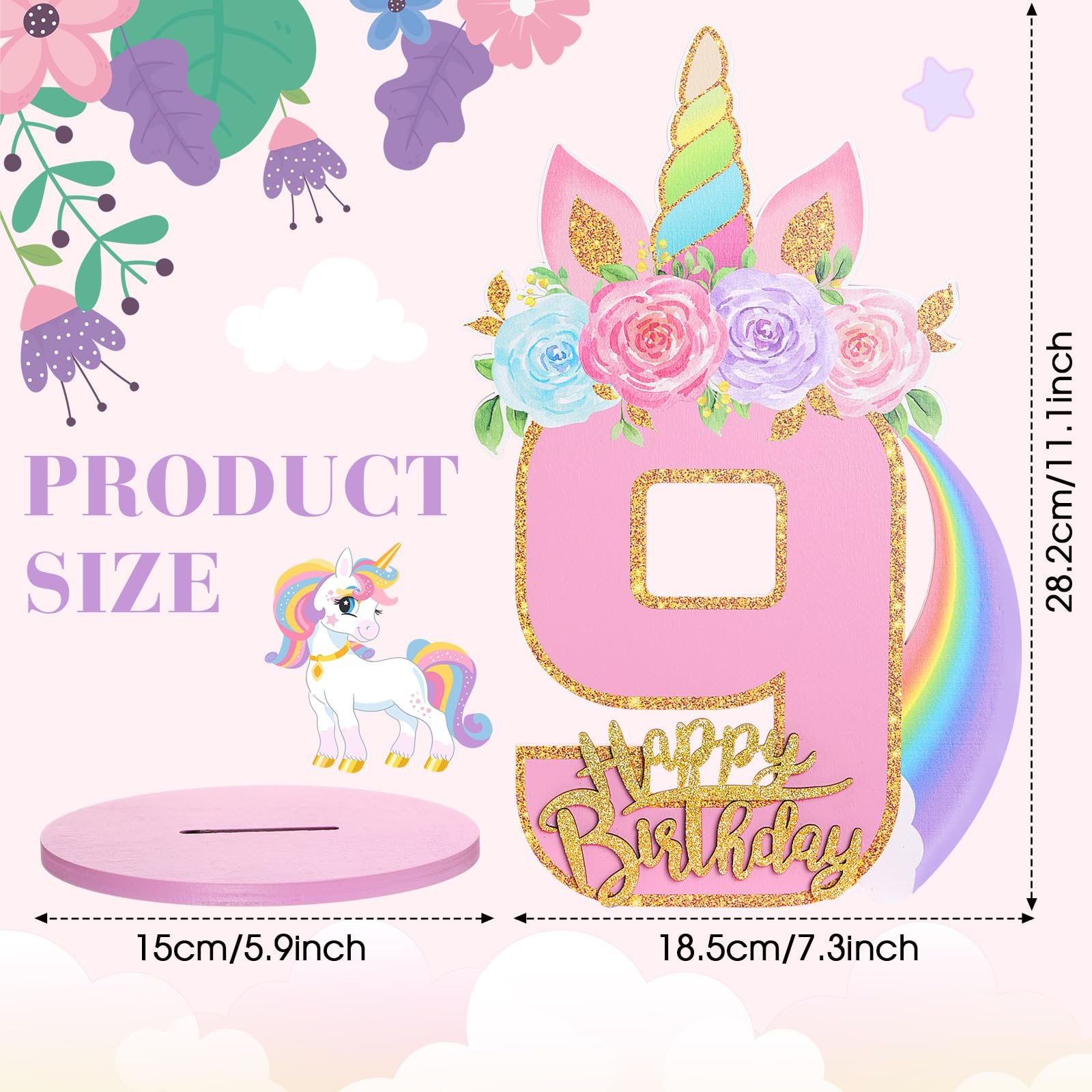 Unicorn 3/6/9th Birthday Number Sign Centerpiece for Girls Unicorn Number Wooden Table Decoration Unicorn Party Supplies