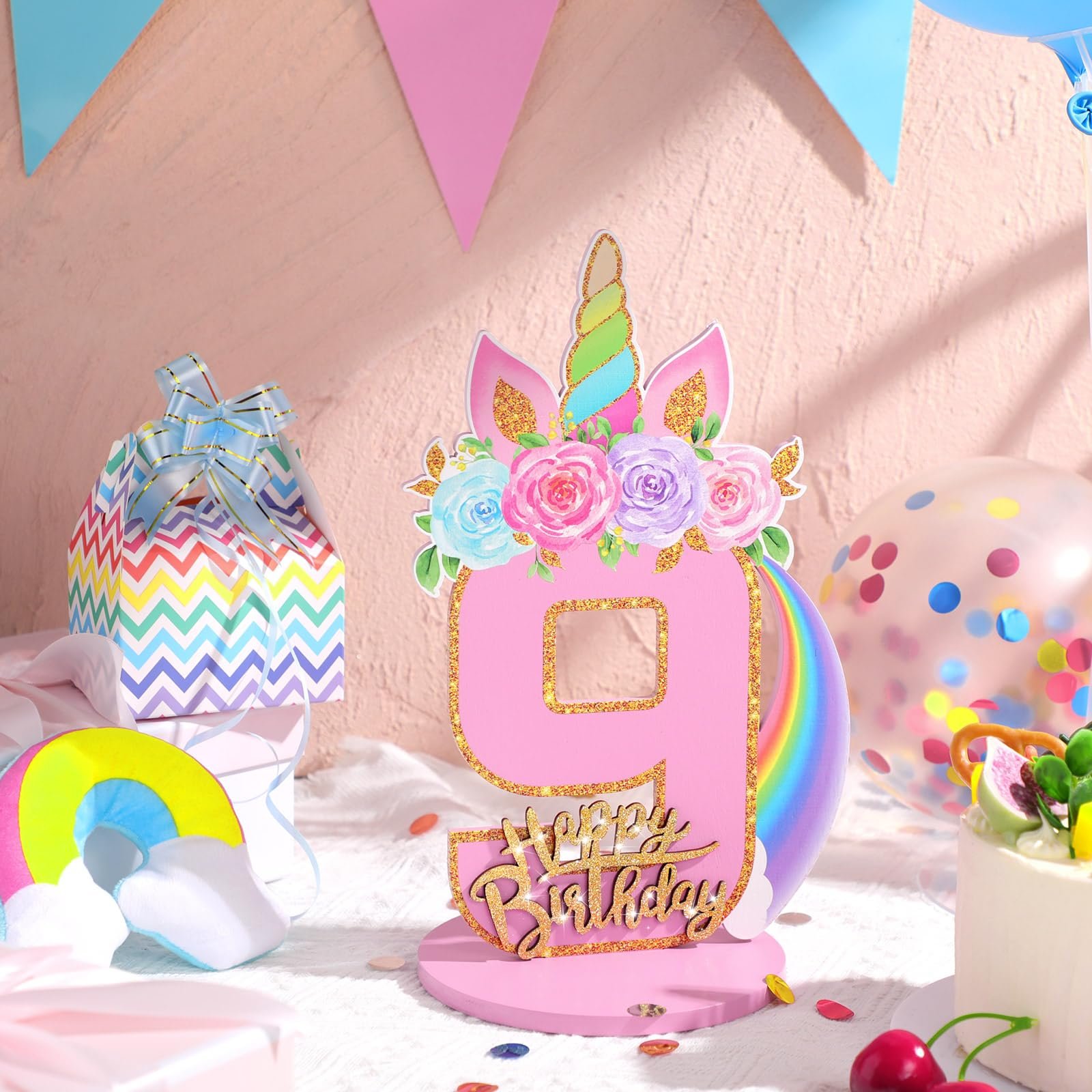 Unicorn 3/6/9th Birthday Number Sign Centerpiece for Girls Unicorn Number Wooden Table Decoration Unicorn Party Supplies