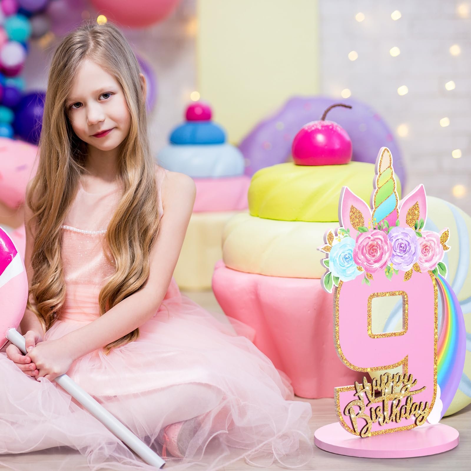 Unicorn 3/6/9th Birthday Number Sign Centerpiece for Girls Unicorn Number Wooden Table Decoration Unicorn Party Supplies