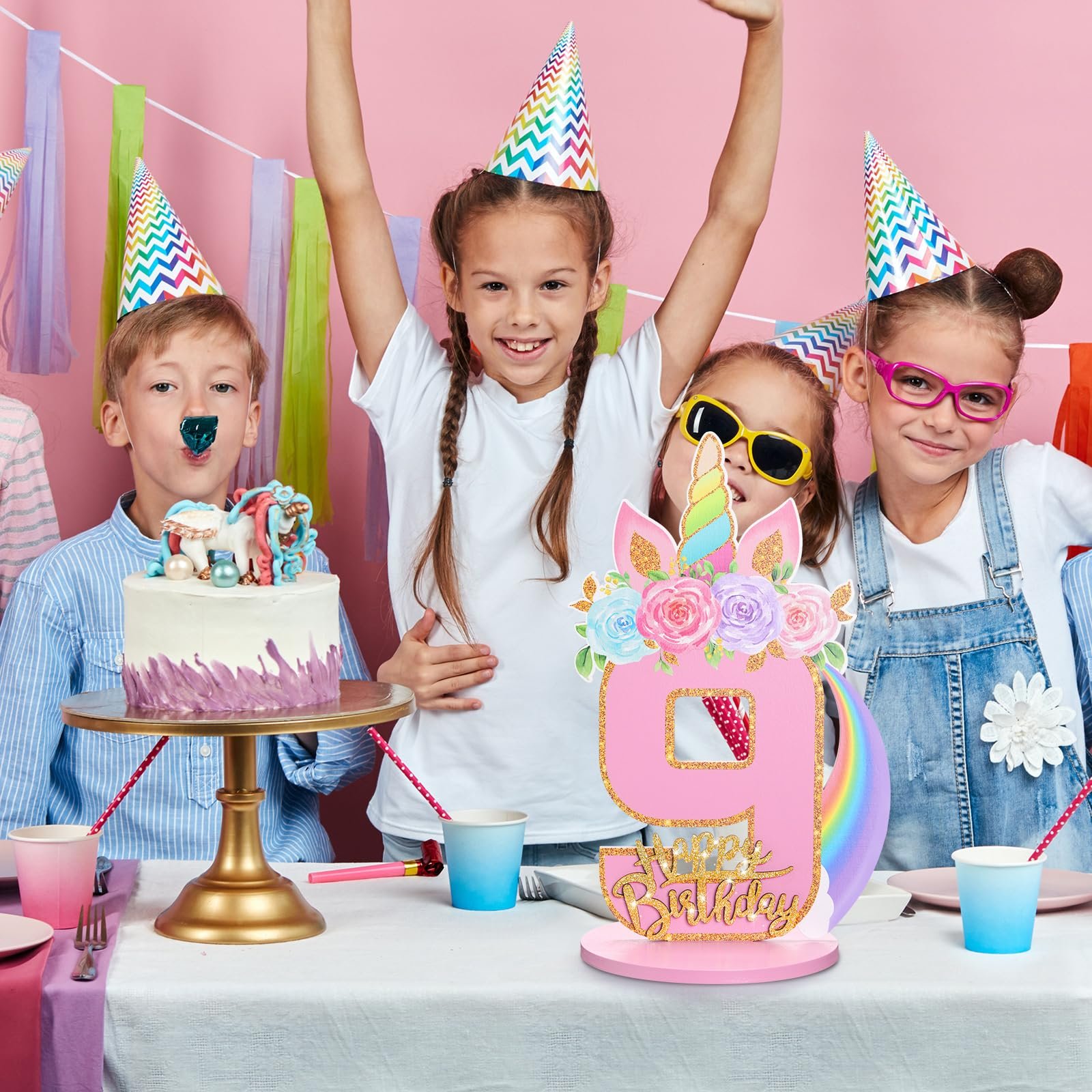 Unicorn 3/6/9th Birthday Number Sign Centerpiece for Girls Unicorn Number Wooden Table Decoration Unicorn Party Supplies