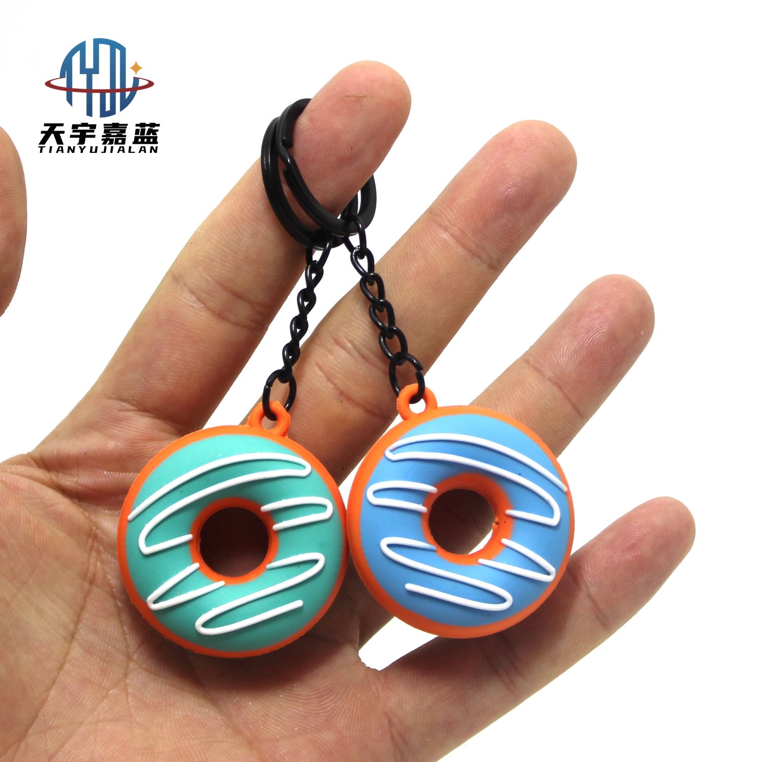 Tianyu 2024 Cute Cartoon Donut Keychain Kawaii Bread Molding Rubber Pvc Keyring Charms For Gril Gift