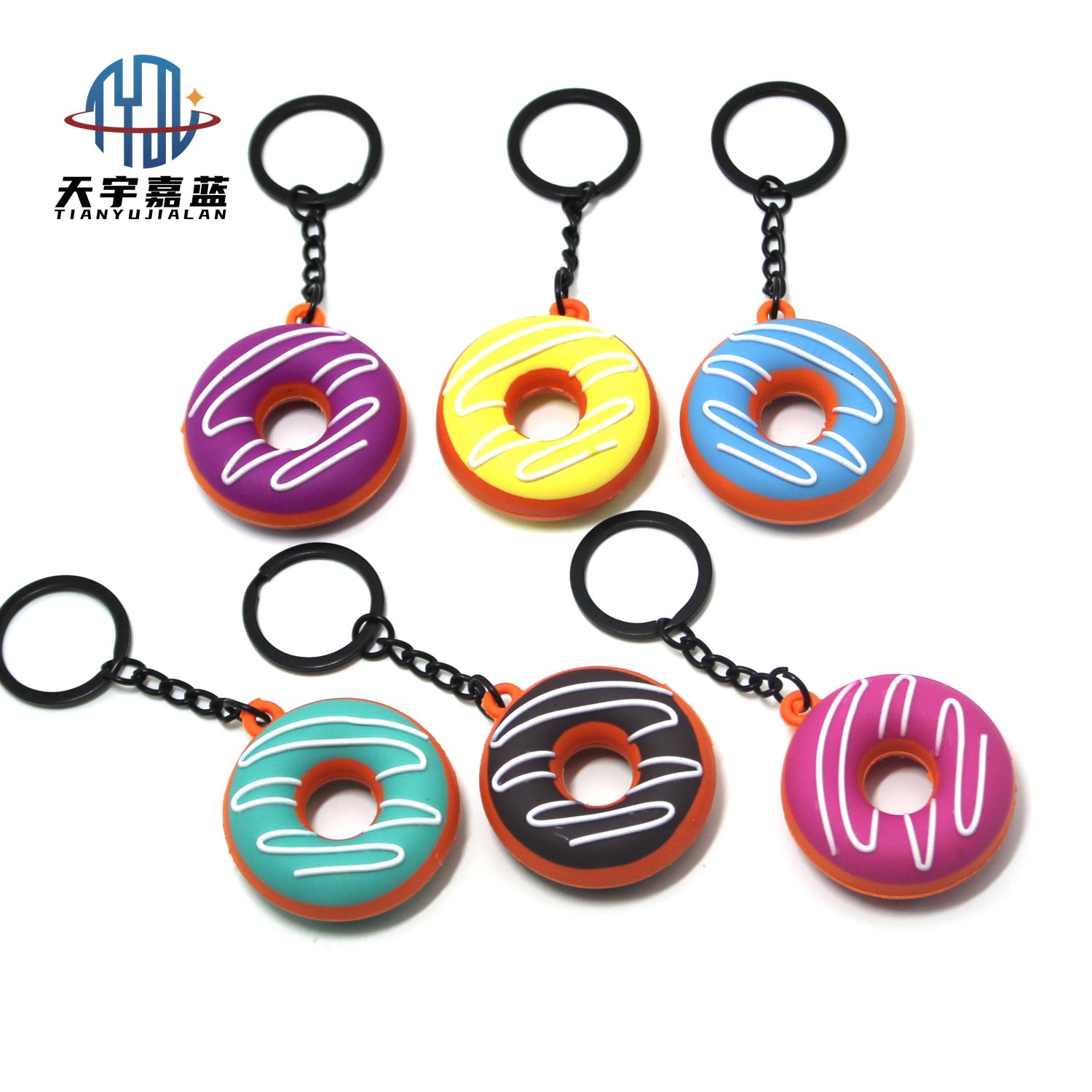 Tianyu 2024 Cute Cartoon Donut Keychain Kawaii Bread Molding Rubber Pvc Keyring Charms For Gril Gift