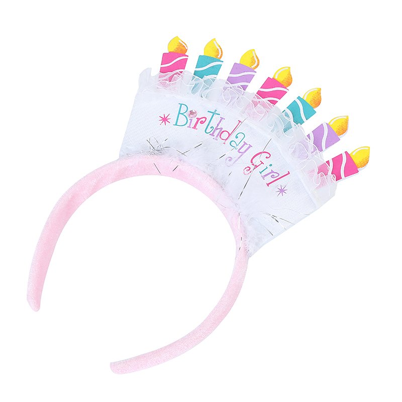 Good Quality New Arrivals girls happy birthday cake headband birthday candles Personality Creative Pink Headwear