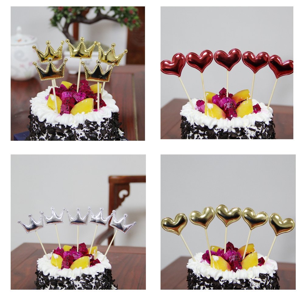 5 Pieces Mirror High-gloss PU Leather Five-pointed Star Love Crown Mickey Cake Topper Happy Birthday For Wedding Cake Decoration