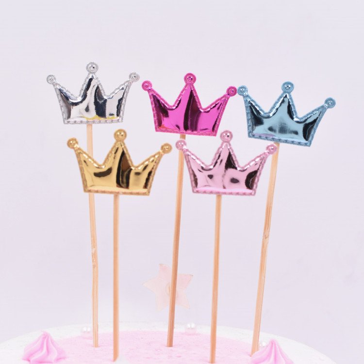5 Pieces Mirror High-gloss PU Leather Five-pointed Star Love Crown Mickey Cake Topper Happy Birthday For Wedding Cake Decoration