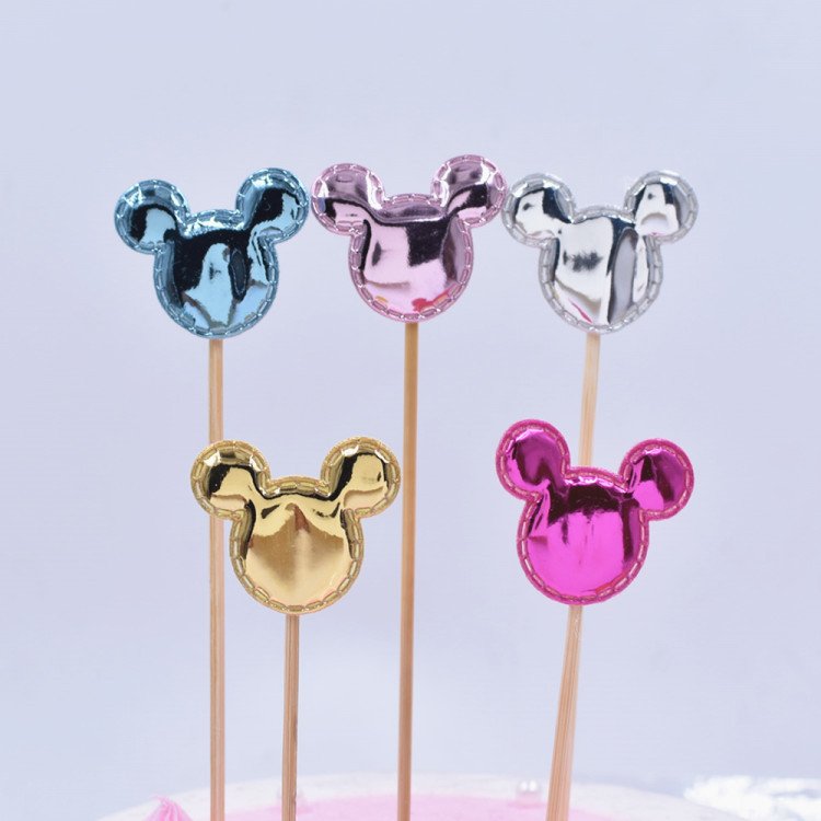 5 Pieces Mirror High-gloss PU Leather Five-pointed Star Love Crown Mickey Cake Topper Happy Birthday For Wedding Cake Decoration