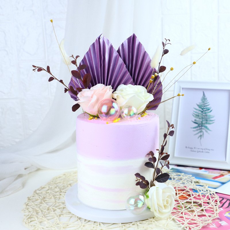 2 pcs/set purple black blue pink folding fan palm leaf bake accessories cake decorating supplies cake topper