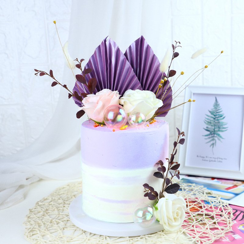 2 pcs/set purple black blue pink folding fan palm leaf bake accessories cake decorating supplies cake topper