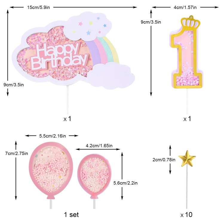 Baby Girls 1st 2nd 3st Birthday Cake Decoration Set Birthday Cake Topper for Girls Birthday Party Supplies - Pink
