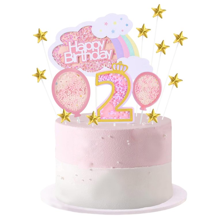 Baby Girls 1st 2nd 3st Birthday Cake Decoration Set Birthday Cake Topper for Girls Birthday Party Supplies - Pink