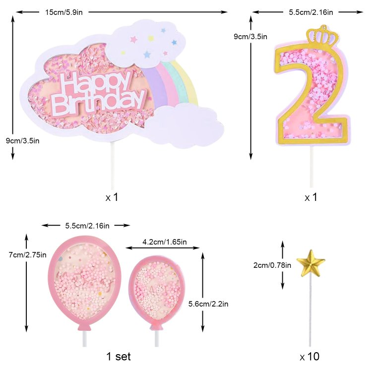 Baby Girls 1st 2nd 3st Birthday Cake Decoration Set Birthday Cake Topper for Girls Birthday Party Supplies - Pink