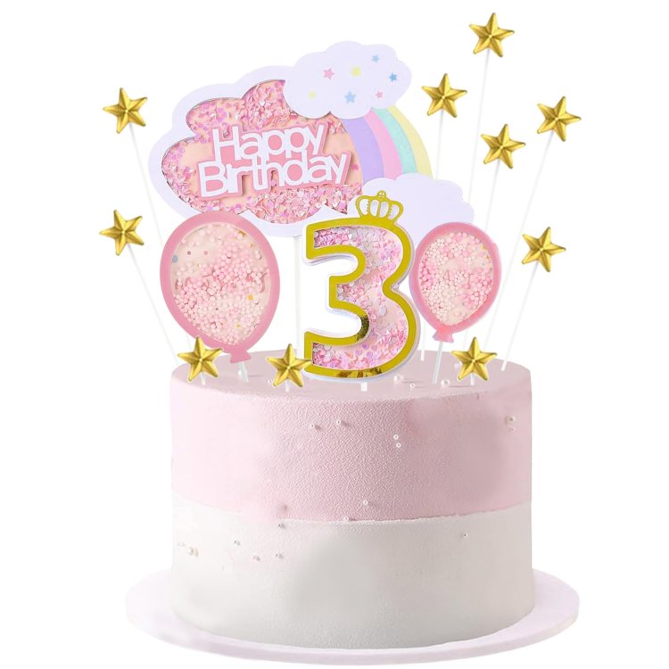 Baby Girls 1st 2nd 3st Birthday Cake Decoration Set Birthday Cake Topper for Girls Birthday Party Supplies - Pink