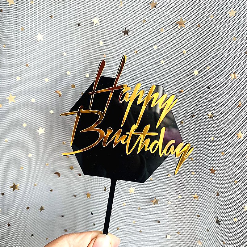 Double Layer Acrylic Birthday Cake Decorating Supplies Black Gold Platinum Happy Birthday Letters Cake Topper Baking Decorations