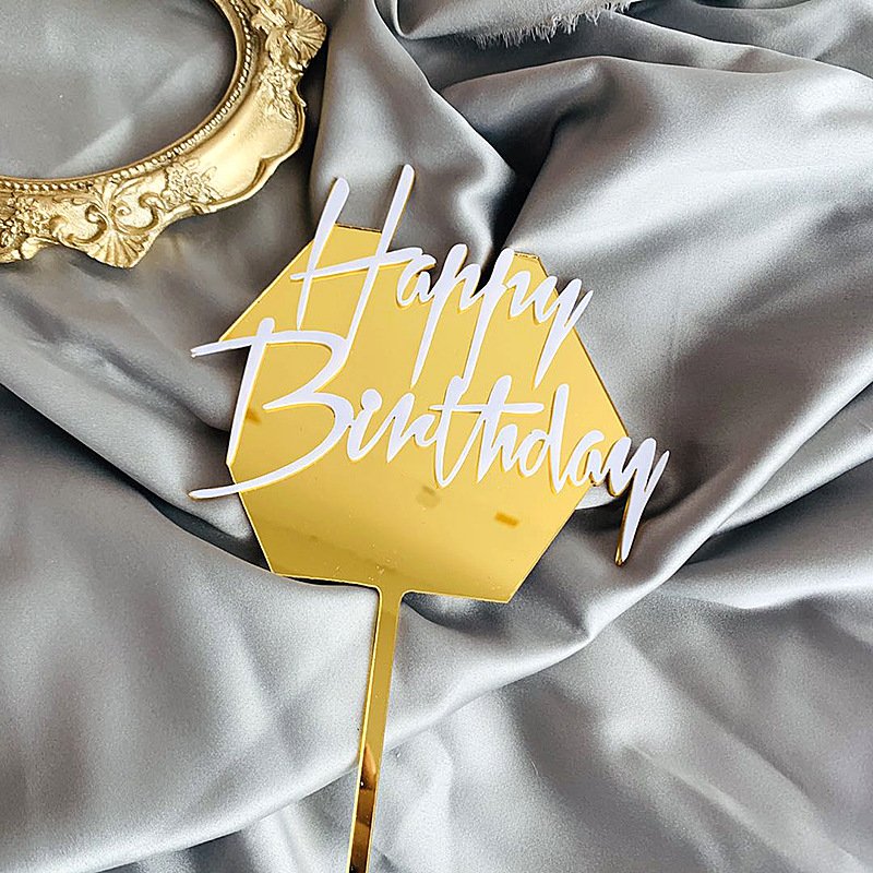 Double Layer Acrylic Birthday Cake Decorating Supplies Black Gold Platinum Happy Birthday Letters Cake Topper Baking Decorations