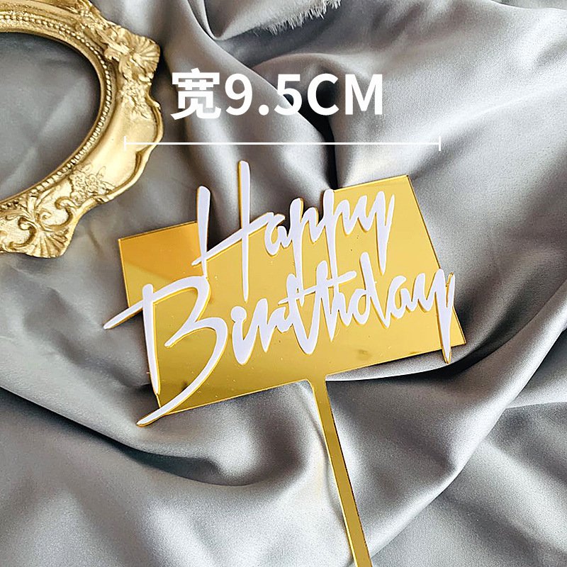 Double Layer Acrylic Birthday Cake Decorating Supplies Black Gold Platinum Happy Birthday Letters Cake Topper Baking Decorations