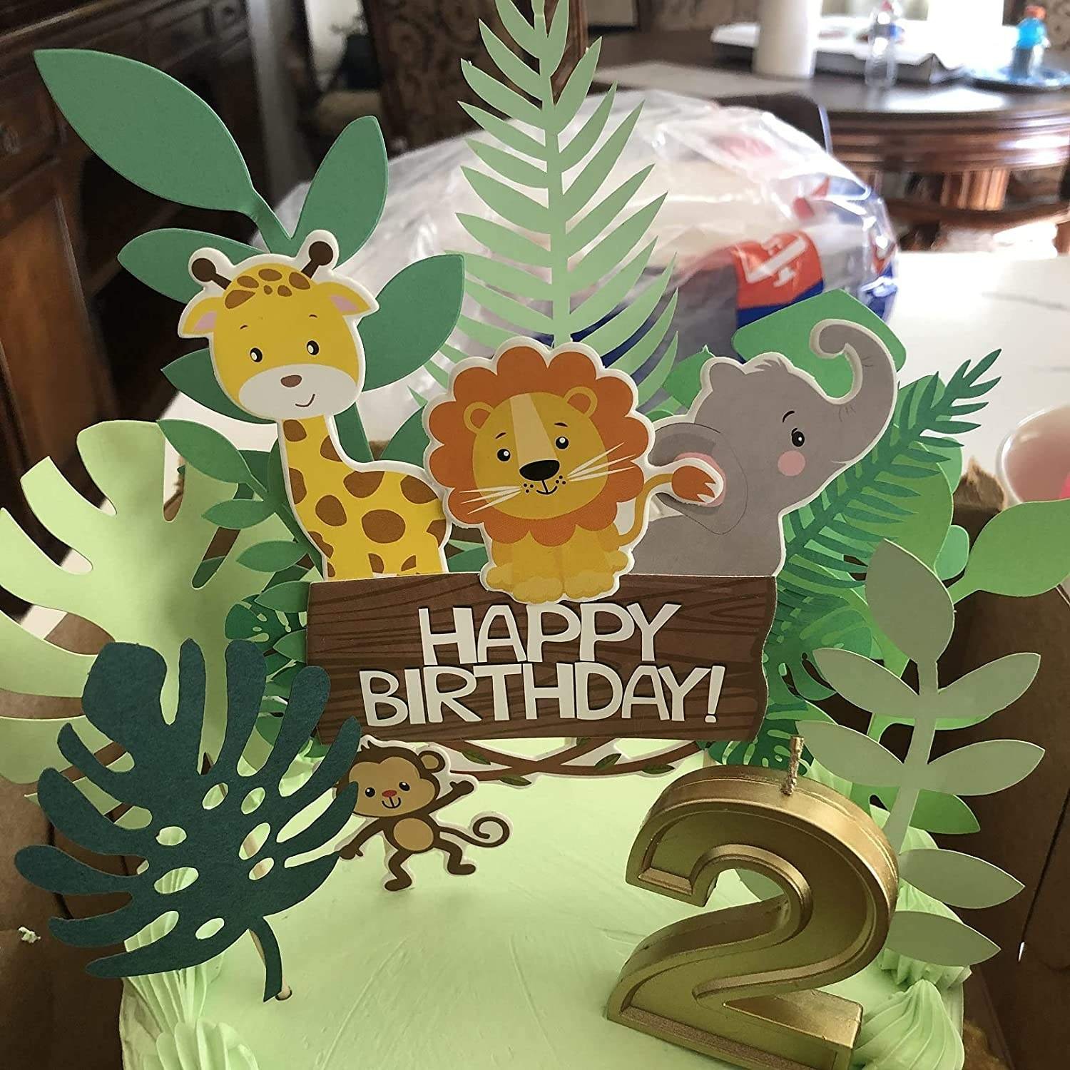 Flamingo Cake Topper with Leaf Glitter Cake Toppers Happy Birthday Tropical Leaf Ahola Hawaiian Theme Party Supplies