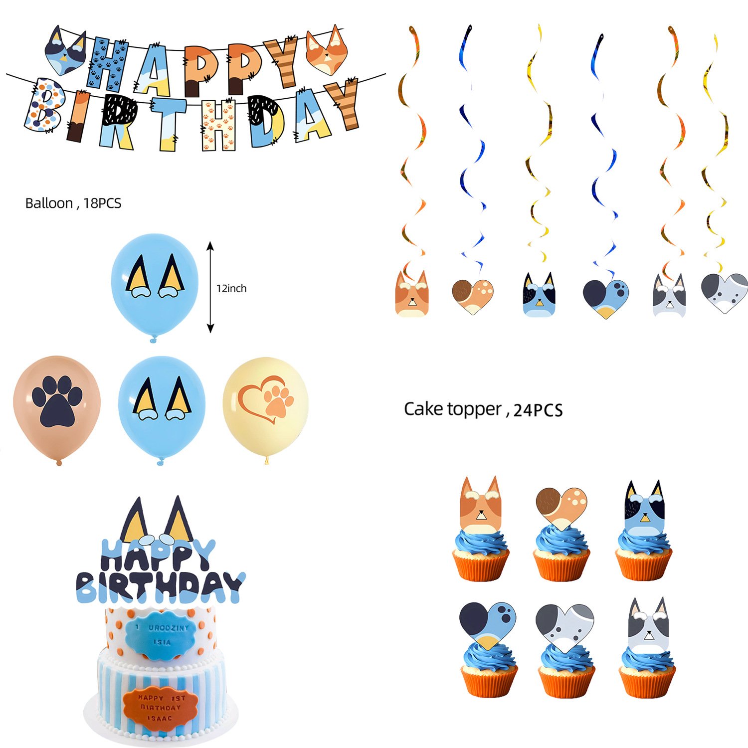 Start Party Paw Dog Theme Birthday Party Decorations Happy Birthday Banner Paw Cake Topper Party Holiday Supplies