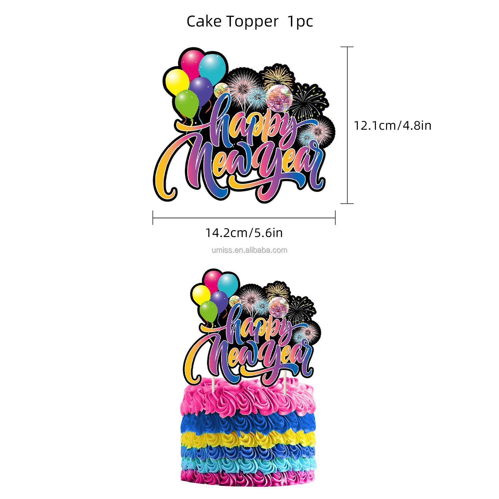 UMISS 32pcs Colorful fireworks themed New Year party decorations 2025 New Year Banner ,Cake tooppers,Balloons