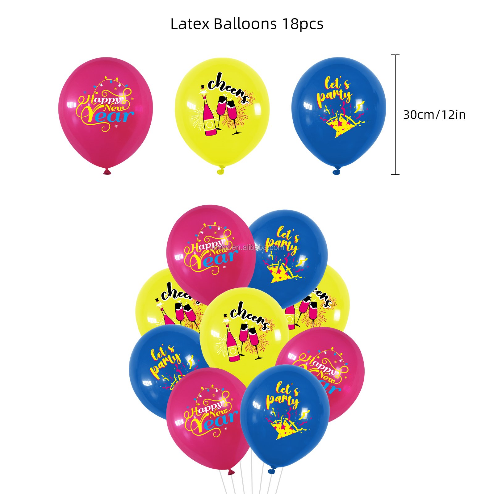 UMISS 32pcs Colorful fireworks themed New Year party decorations 2025 New Year Banner ,Cake tooppers,Balloons