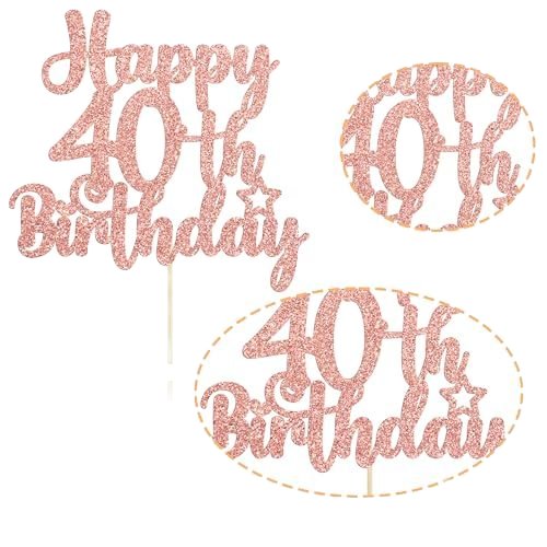 Happy Birthday Party Decorations with Rose Gold Glitter Happy 10th Birthday Cake Topper for Kids Birthday Party Supply Set