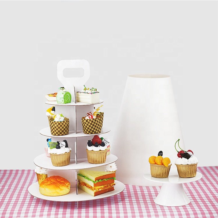 Custom Cardboard 2 3 4 Tiers Cupcake Rack Macaron Bakery Cupcake Tower Stand for Birthday Wedding Party