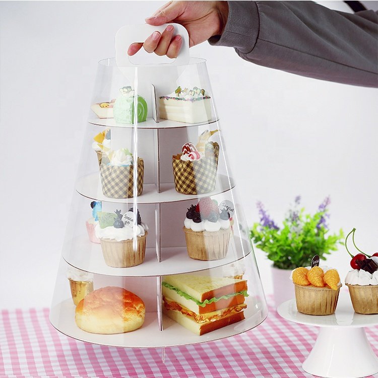Custom Cardboard 2 3 4 Tiers Cupcake Rack Macaron Bakery Cupcake Tower Stand for Birthday Wedding Party