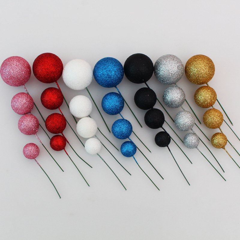 20PCS Cake Topper Spheres DIY Christmas Glitter Ball Birthday Cake Decoration for Party Celebrate Wedding Foam Balls