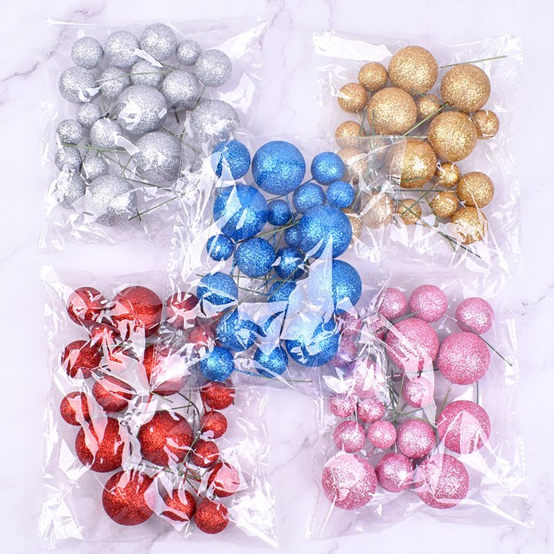 20PCS Cake Topper Spheres DIY Christmas Glitter Ball Birthday Cake Decoration for Party Celebrate Wedding Foam Balls
