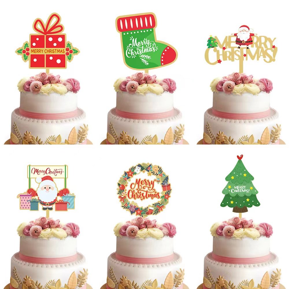 Colorful Acrylic Merry Christmas Cake Topper Decorations Christmas Cake Toppers for Party Supplies