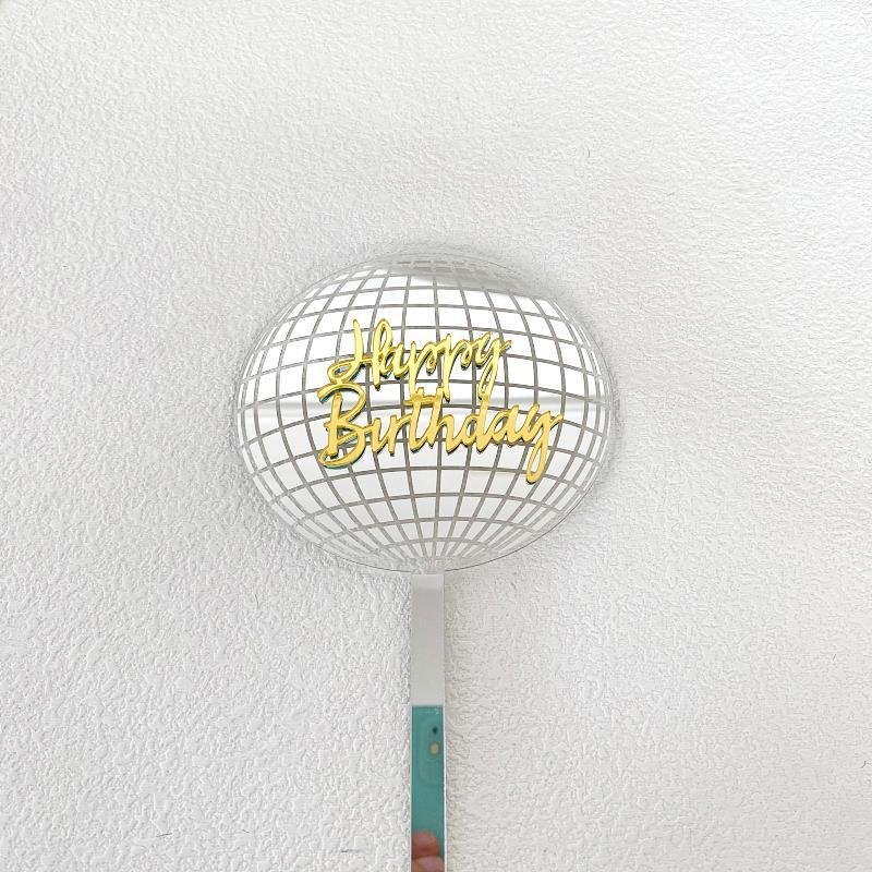 Ychon wholesale personalized nice round disco ball toppers cake card insert backing cake acrylic toppers for disco theme party
