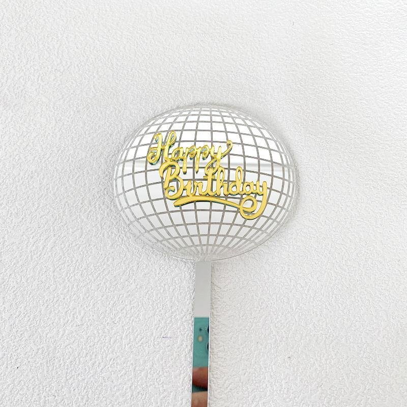 Ychon wholesale personalized nice round disco ball toppers cake card insert backing cake acrylic toppers for disco theme party