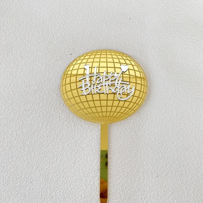Ychon wholesale personalized nice round disco ball toppers cake card insert backing cake acrylic toppers for disco theme party