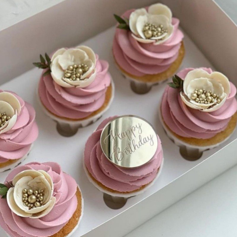 5cm Circle New Happy Birthday Cupcake Topper Acrylic Novelty Gold Cake Topper for Baby Birthday Party Dessert Cake Decorations